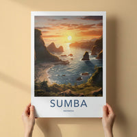 Sumba Poster - Indonesia Travel Art - Rocky Island Sunset Home Decor