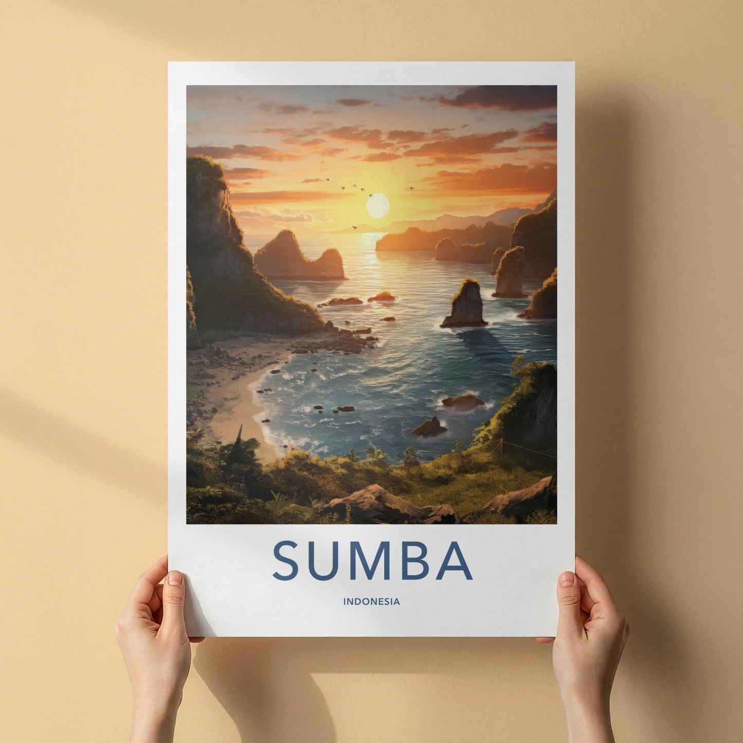 Sumba Poster - Indonesia Travel Art - Rocky Island Sunset Home Decor