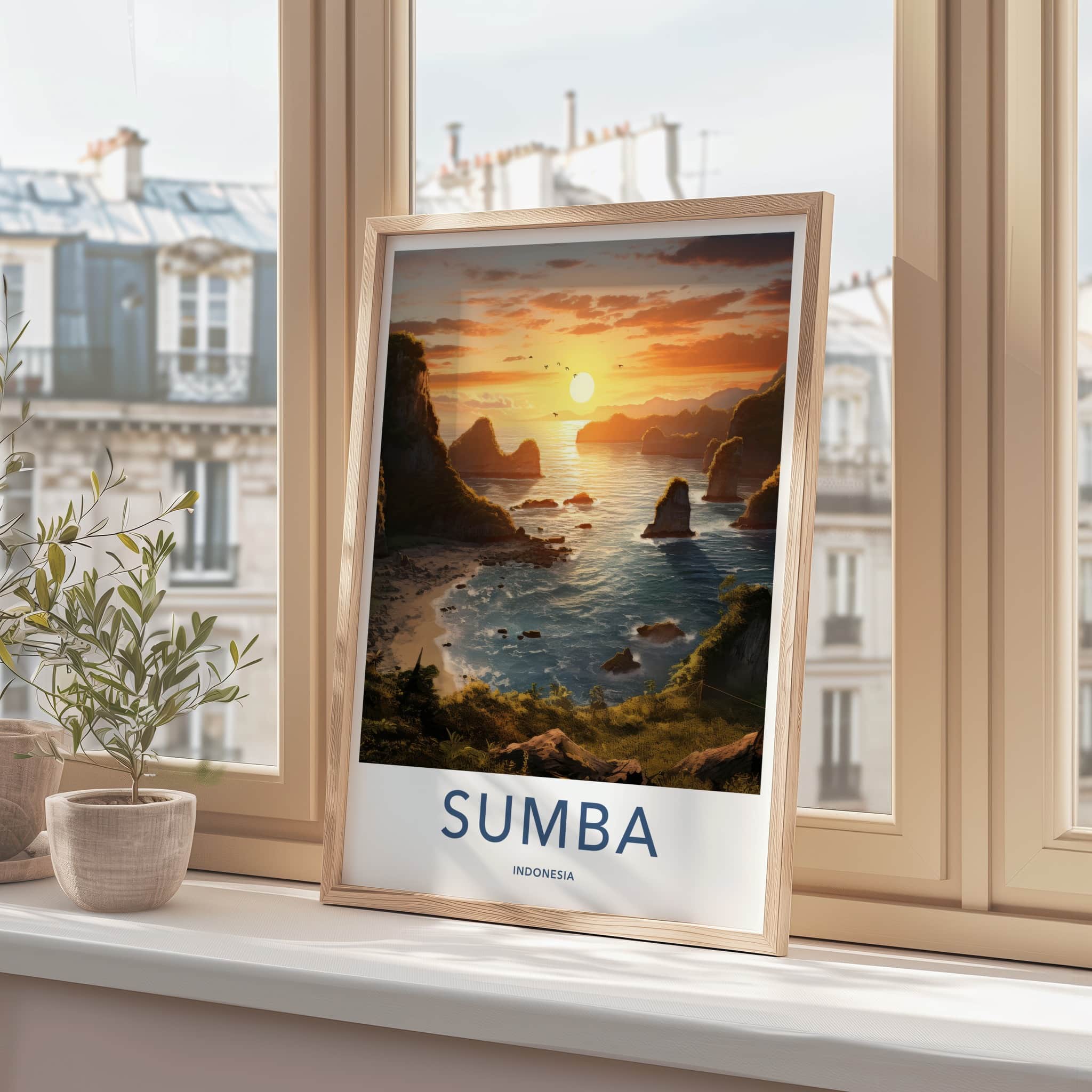 Sumba Poster - Indonesia Travel Art - Rocky Island Sunset Home Decor
