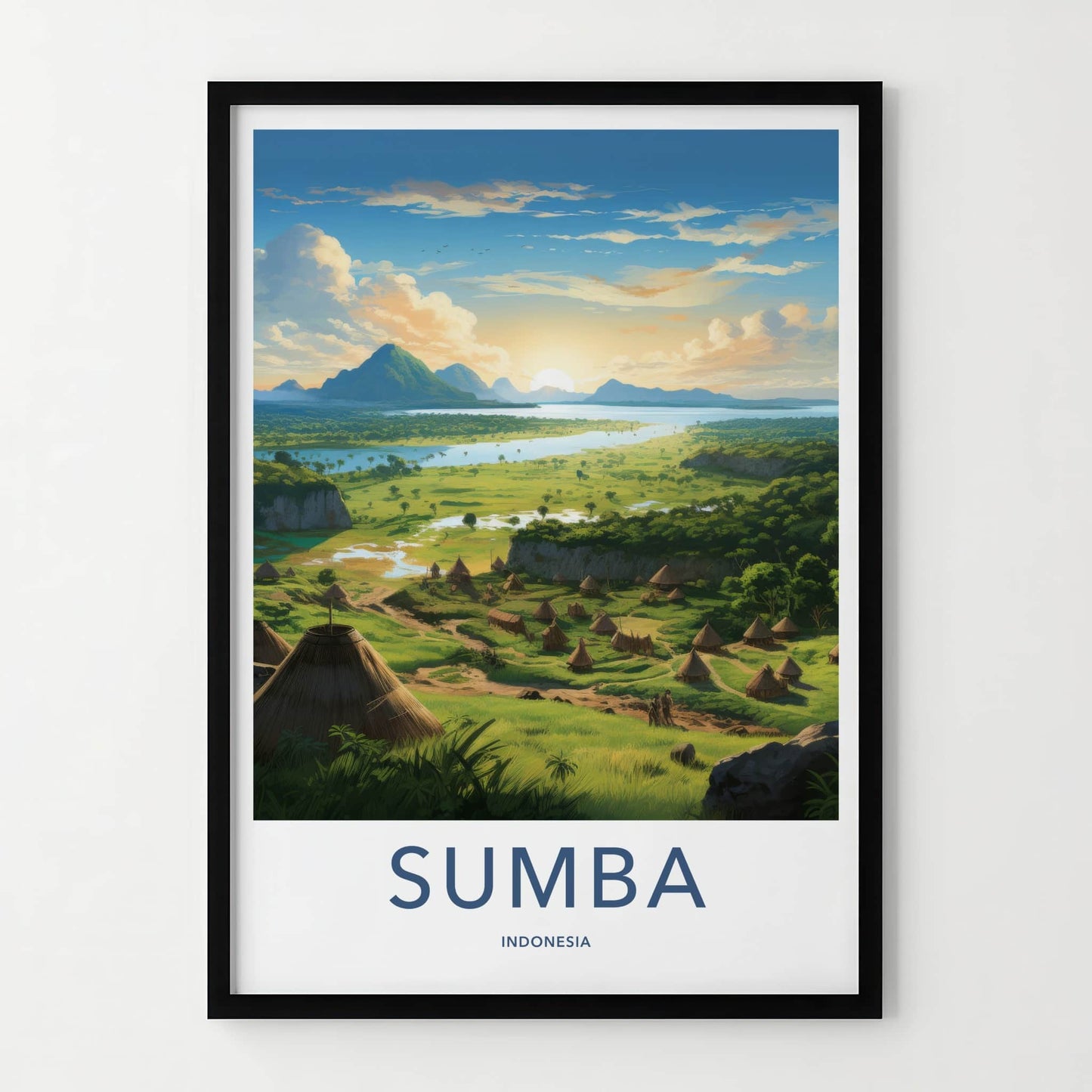 Sumba Poster - Indonesia Travel Art - Sunrise River Village Home Decor