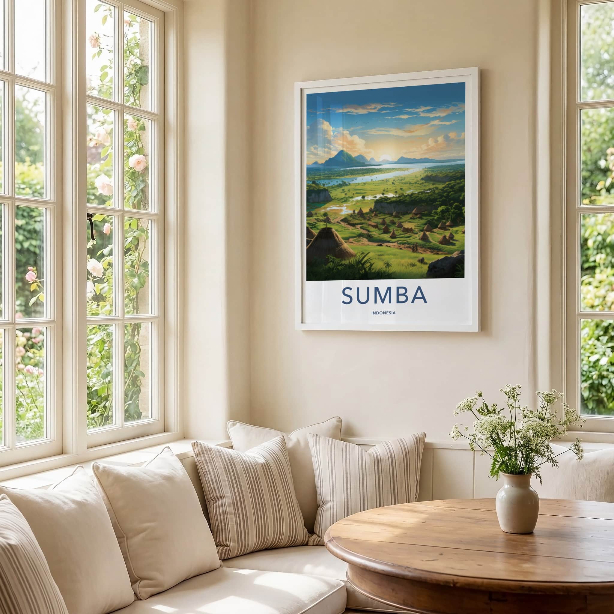 Sumba Poster - Indonesia Travel Art - Sunrise River Village Home Decor