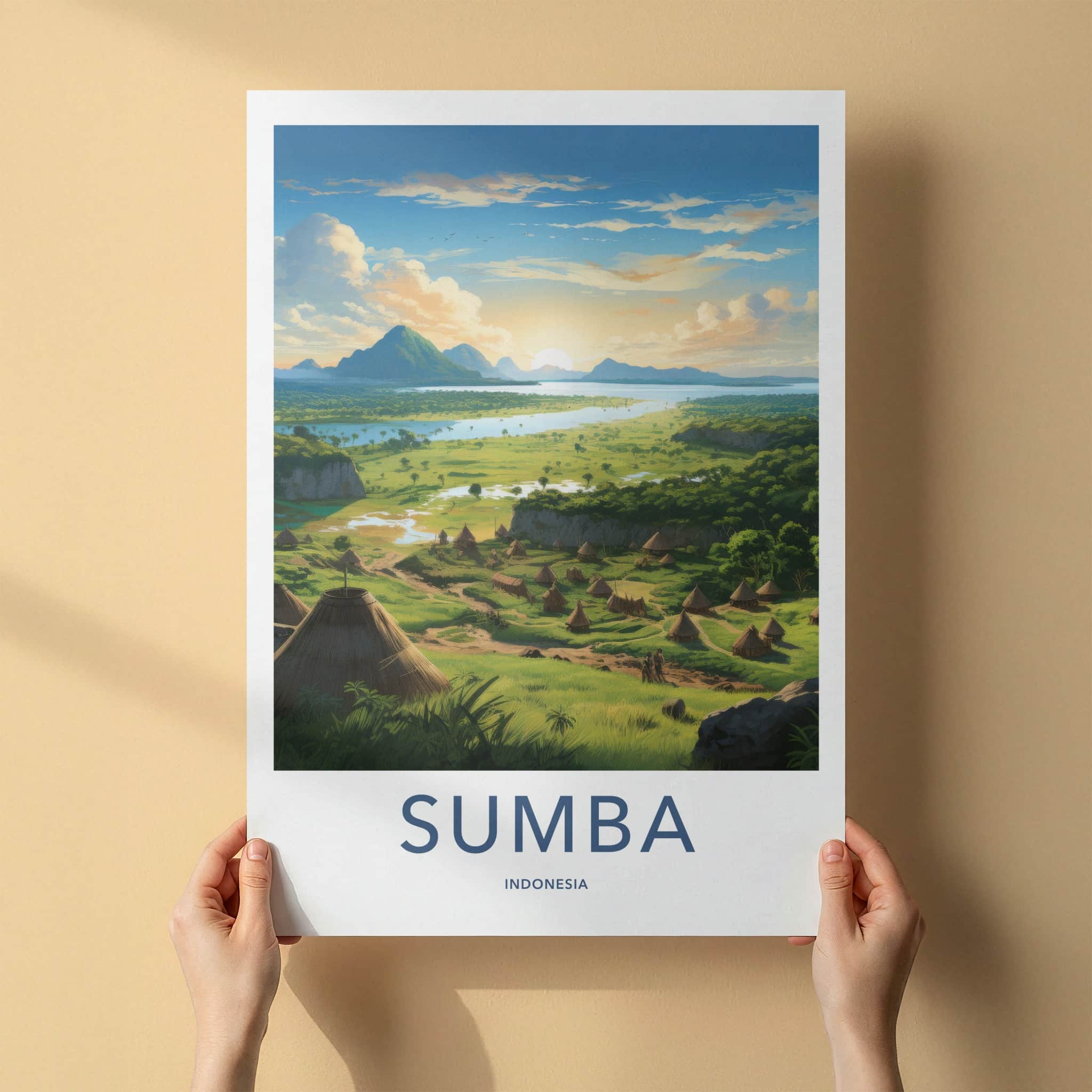 Sumba Poster - Indonesia Travel Art - Sunrise River Village Home Decor