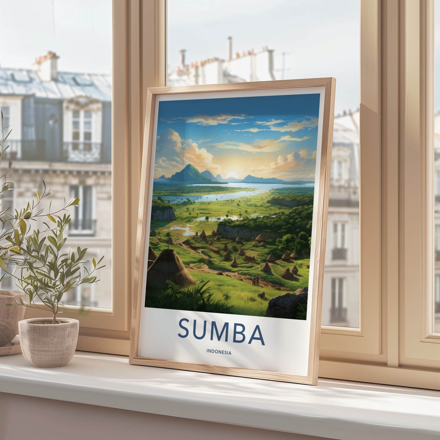 Sumba Poster - Indonesia Travel Art - Sunrise River Village Home Decor