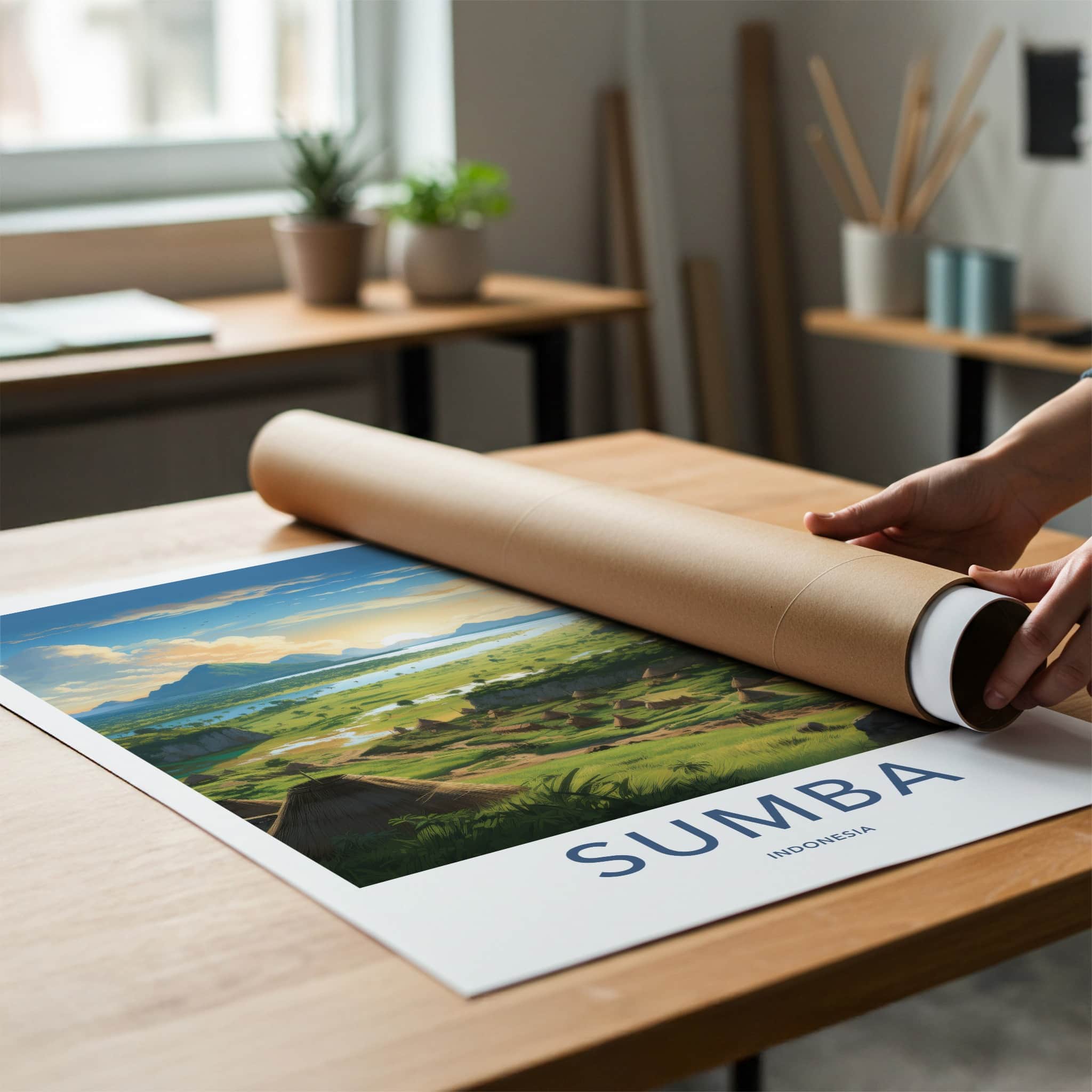 Sumba Poster - Indonesia Travel Art - Sunrise River Village Home Decor