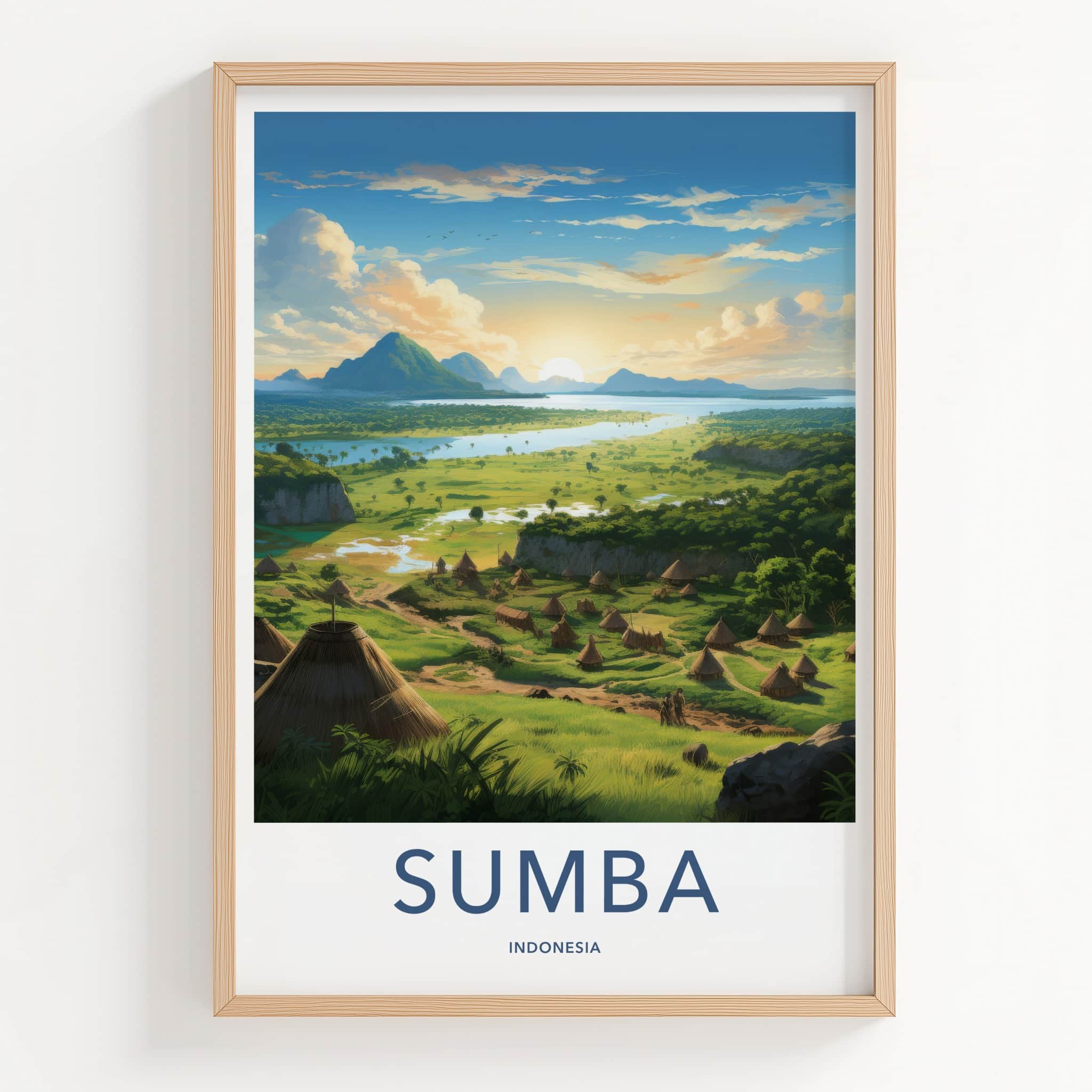 Sumba Poster - Indonesia Travel Art - Sunrise River Village Home Decor
