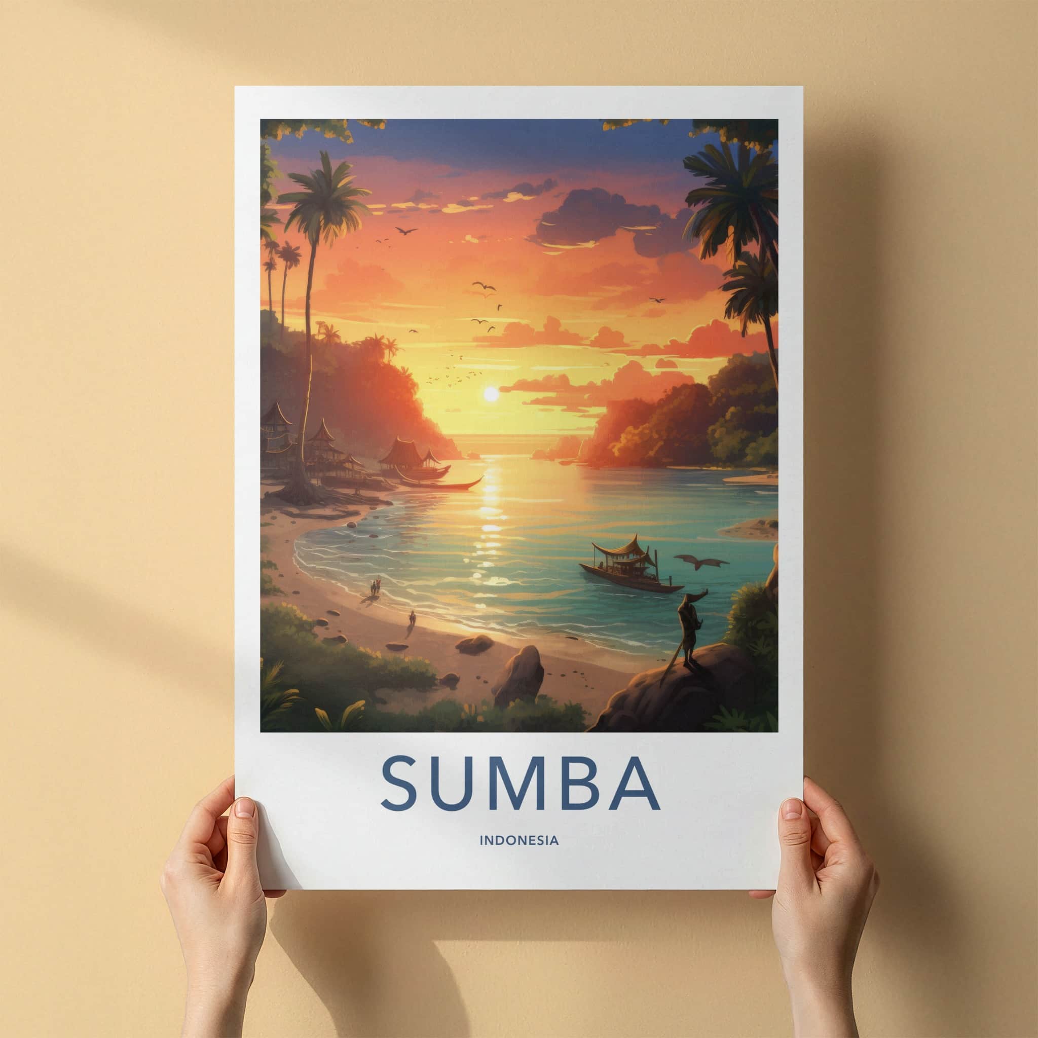 Sumba Poster - Indonesia Travel Art - Tropical Beach Sunset Home Decor