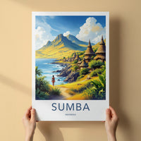 Sumba Poster - Indonesia Travel Art - Tropical Island Huts Home Decor