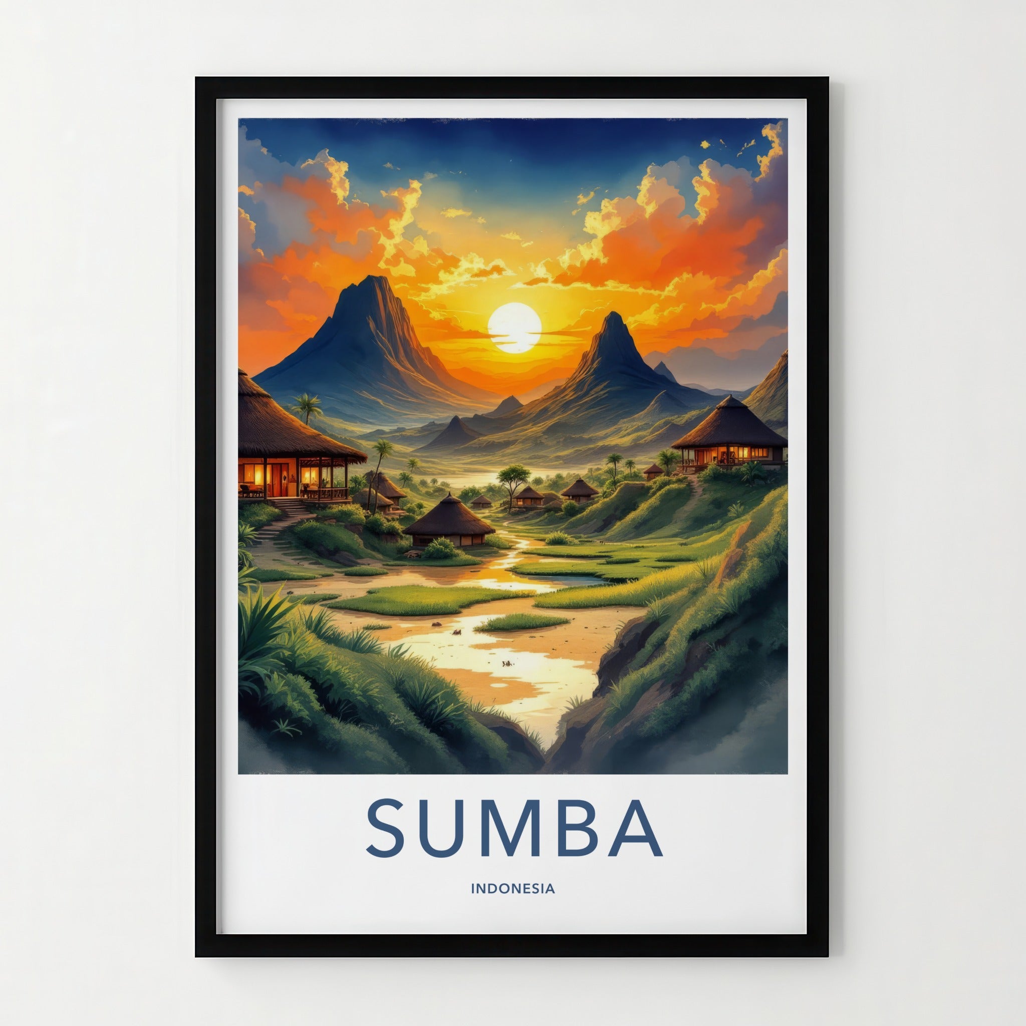 Sumba Poster - Indonesia Travel Art - Tropical Village Sunset Home Decor
