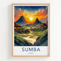 Sumba Poster - Indonesia Travel Art - Tropical Village Sunset Home Decor