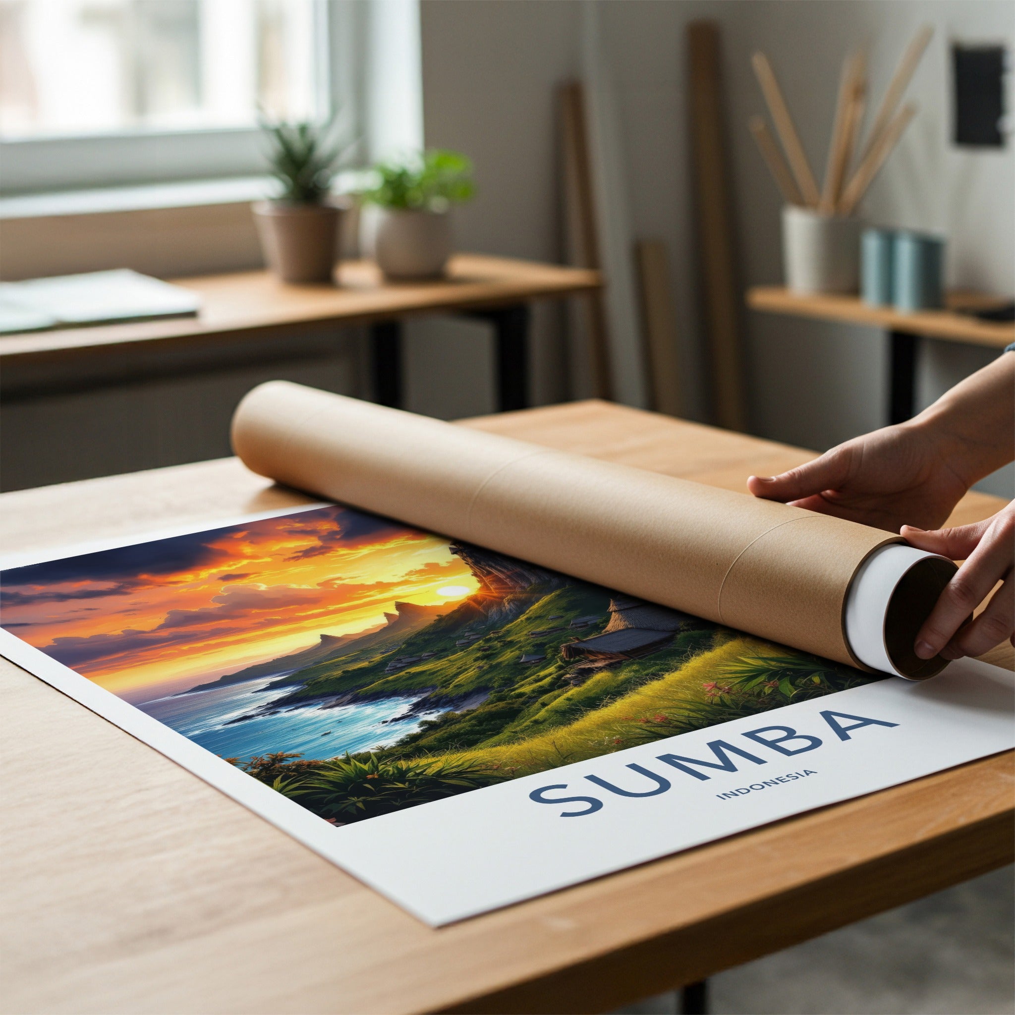 Sumba Poster - Indonesia Travel Art - Vibrant Coastal Sunset Home Decor