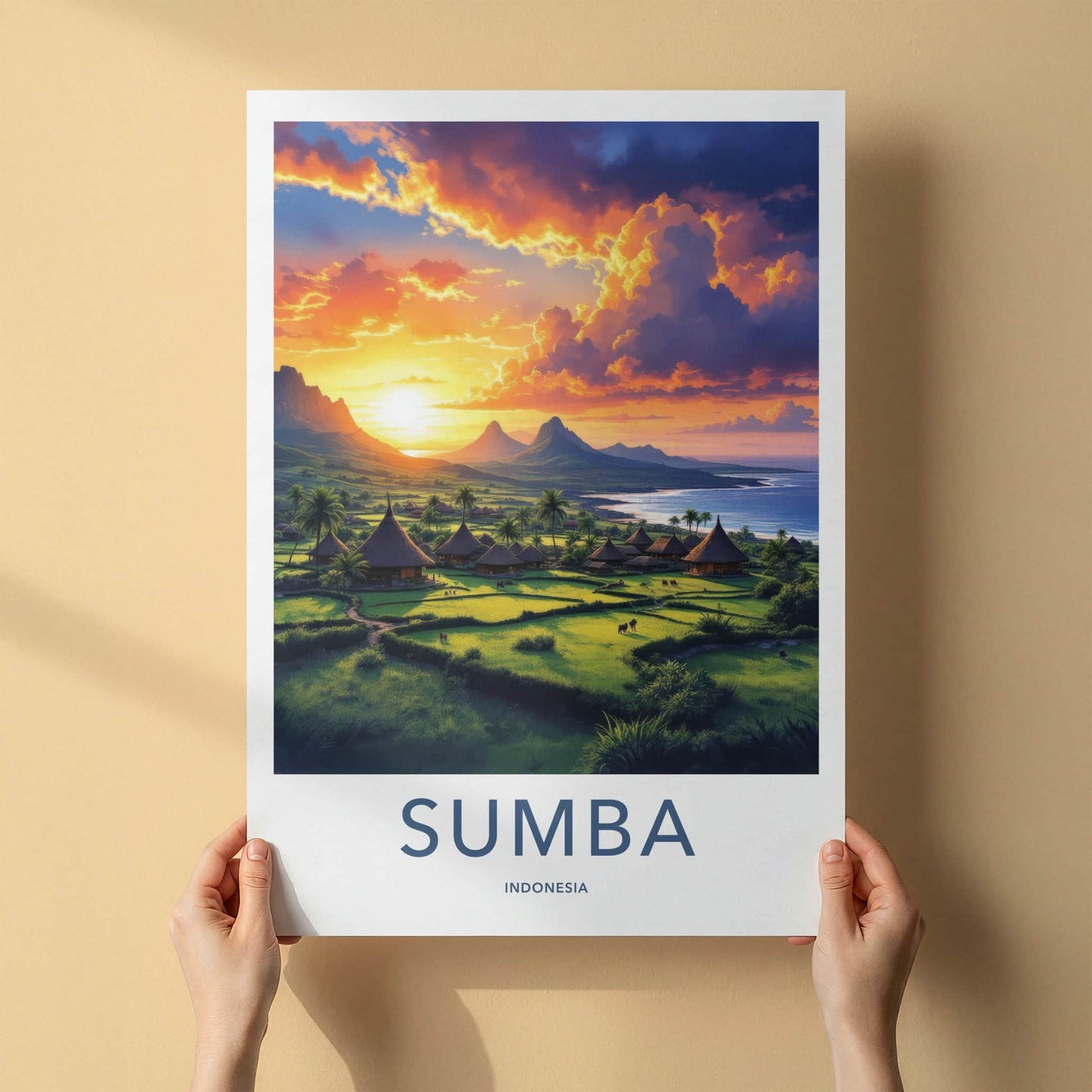 Sumba Poster - Indonesia Travel Art - Vibrant Tropical Sunset Home Decor