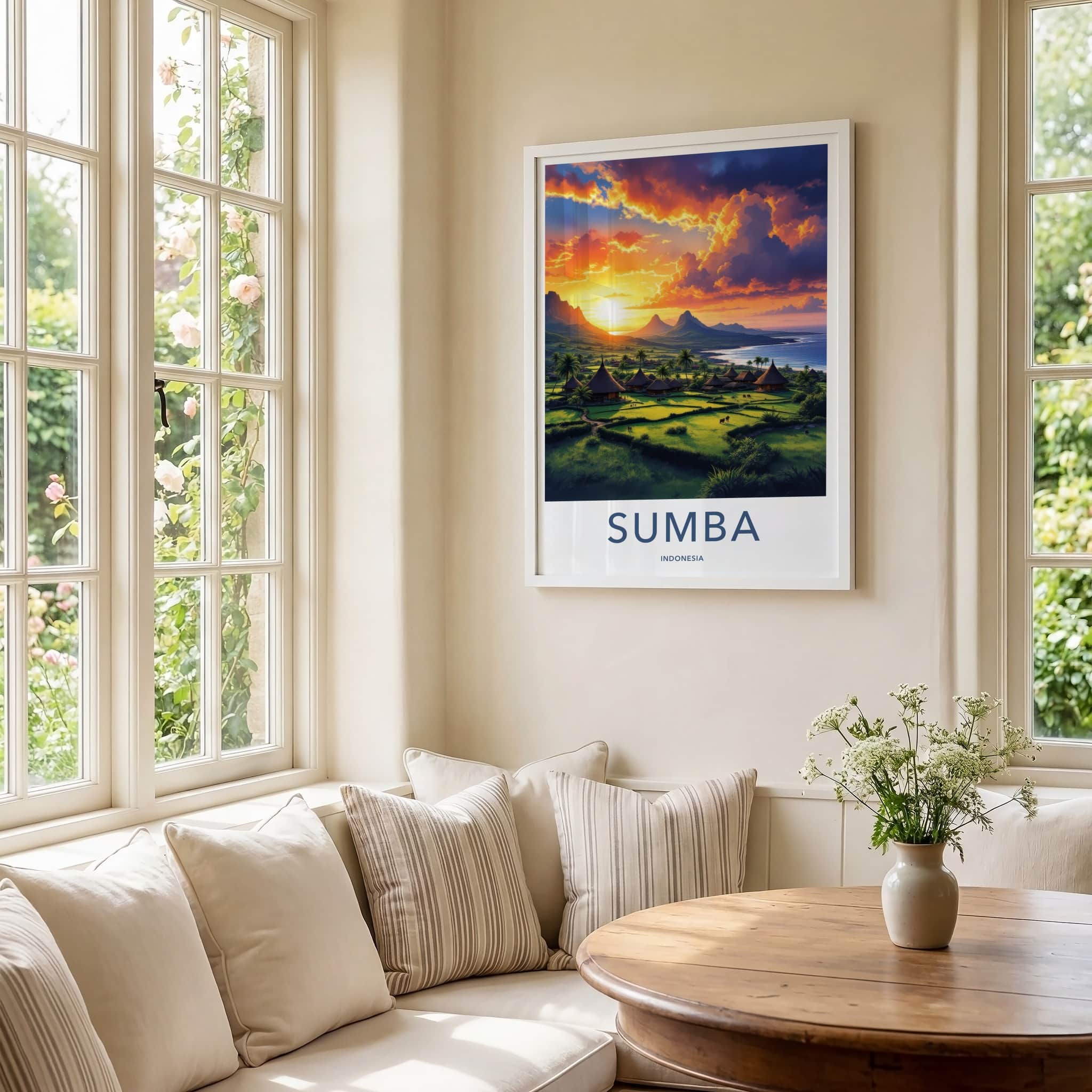 Sumba Poster - Indonesia Travel Art - Vibrant Tropical Sunset Home Decor