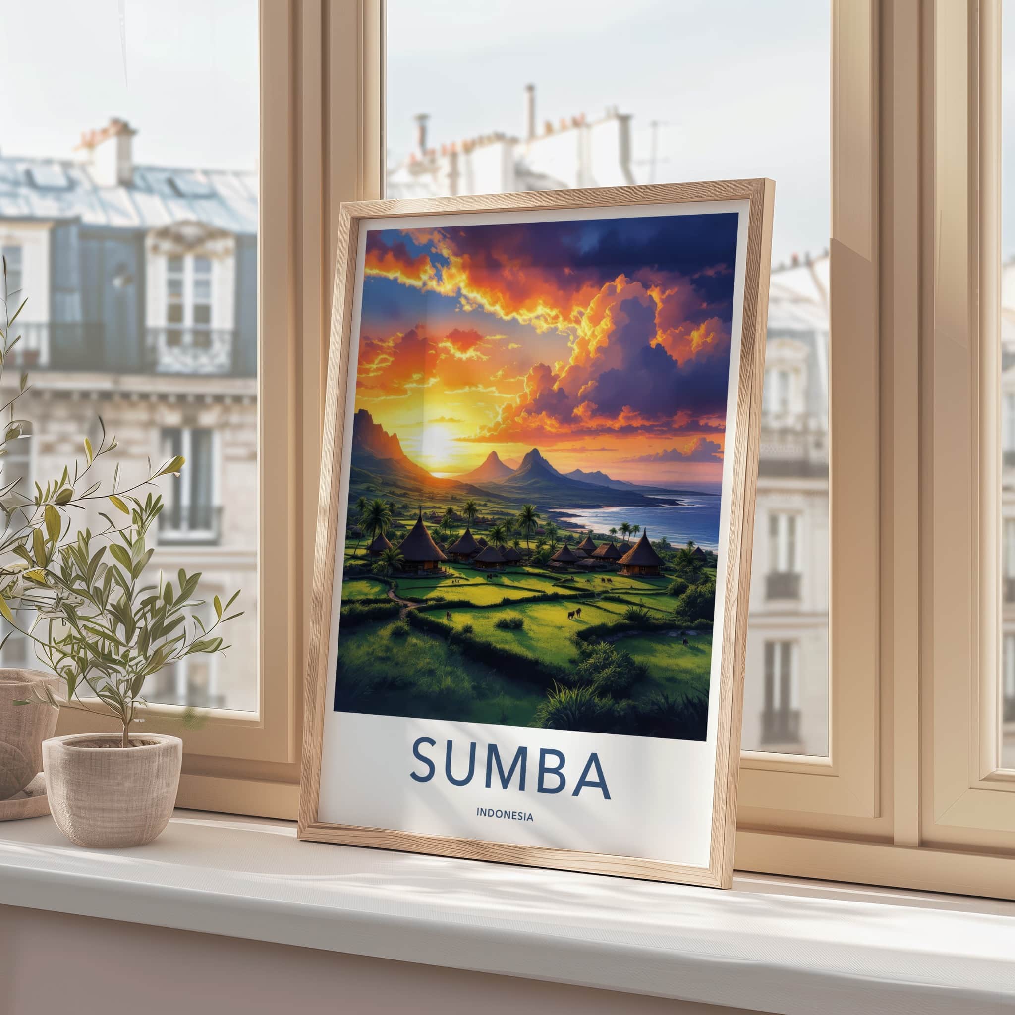 Sumba Poster - Indonesia Travel Art - Vibrant Tropical Sunset Home Decor