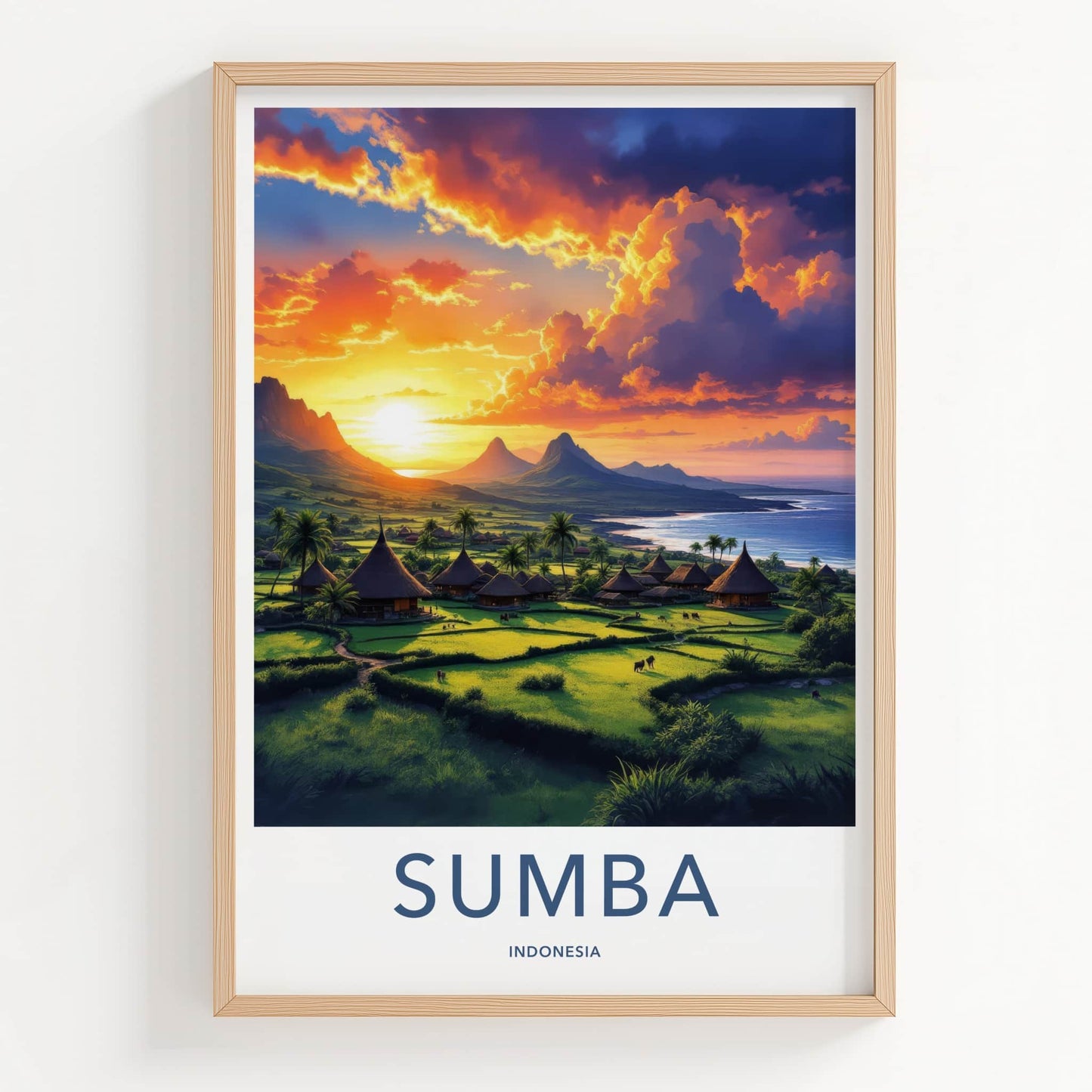 Sumba Poster - Indonesia Travel Art - Vibrant Tropical Sunset Home Decor