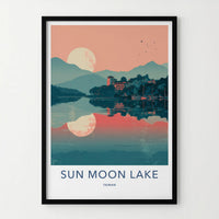 Sun Moon Lake Poster - Taiwan Travel Art - Serene Water Reflections Home Decor