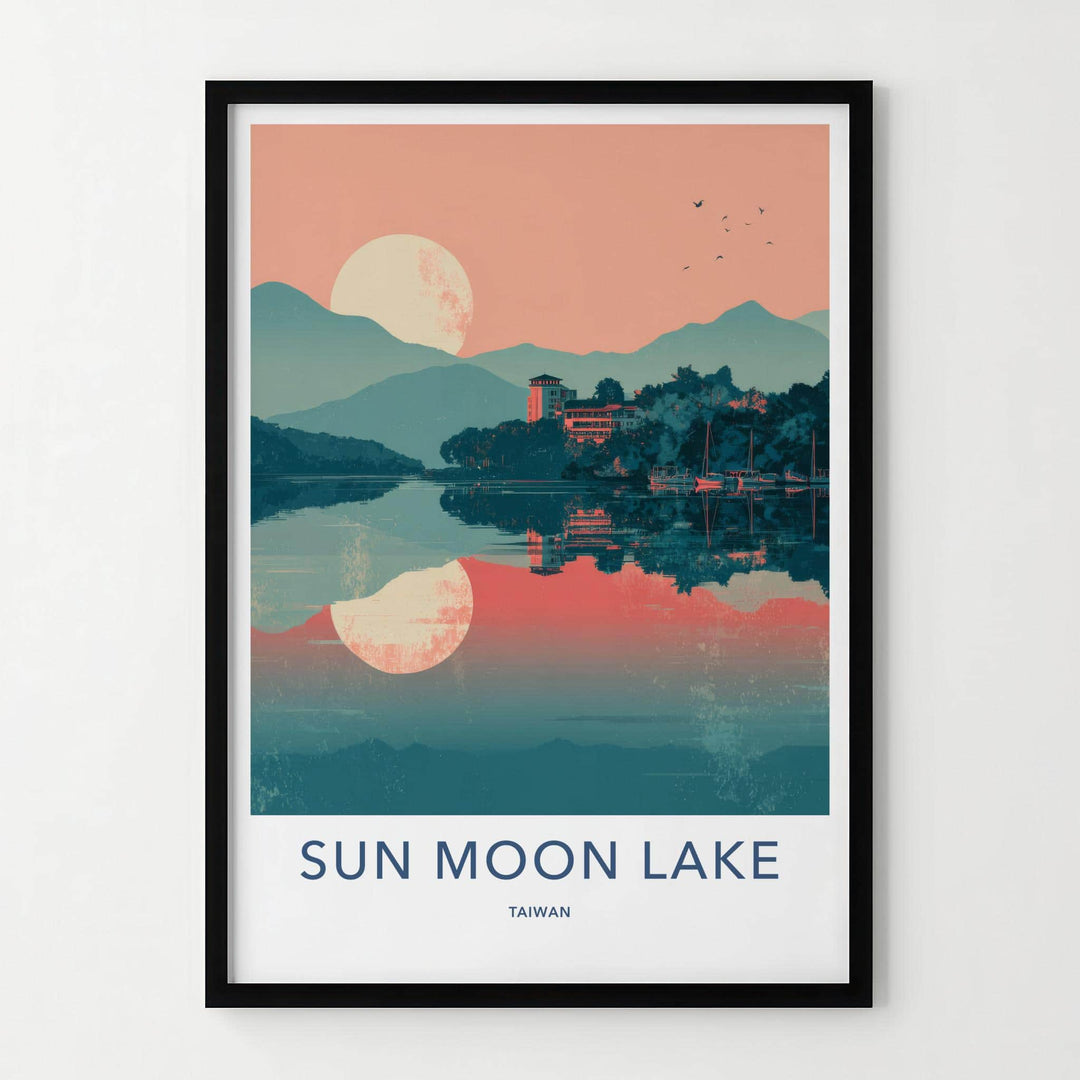 Sun Moon Lake Poster - Taiwan Travel Art - Serene Water Reflections Home Decor