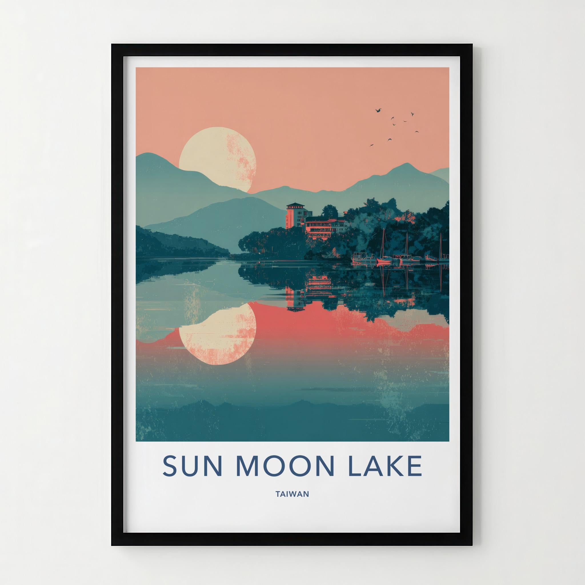 Sun Moon Lake Poster - Taiwan Travel Art - Serene Water Reflections Home Decor