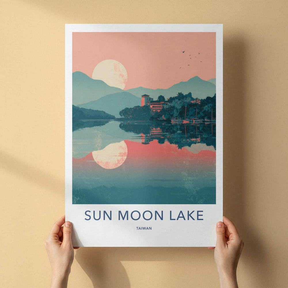 Sun Moon Lake Poster - Taiwan Travel Art - Serene Water Reflections Home Decor