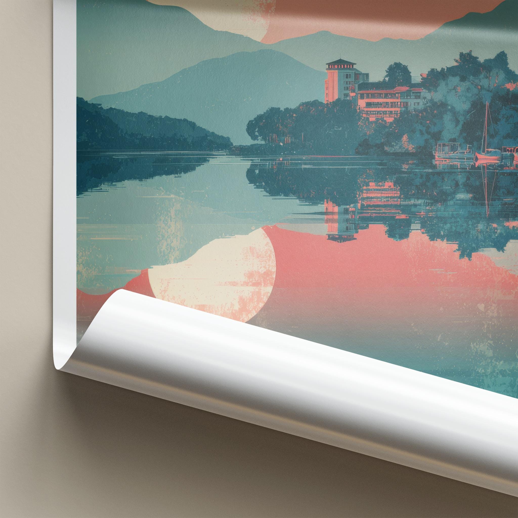 Sun Moon Lake Poster - Taiwan Travel Art - Serene Water Reflections Home Decor