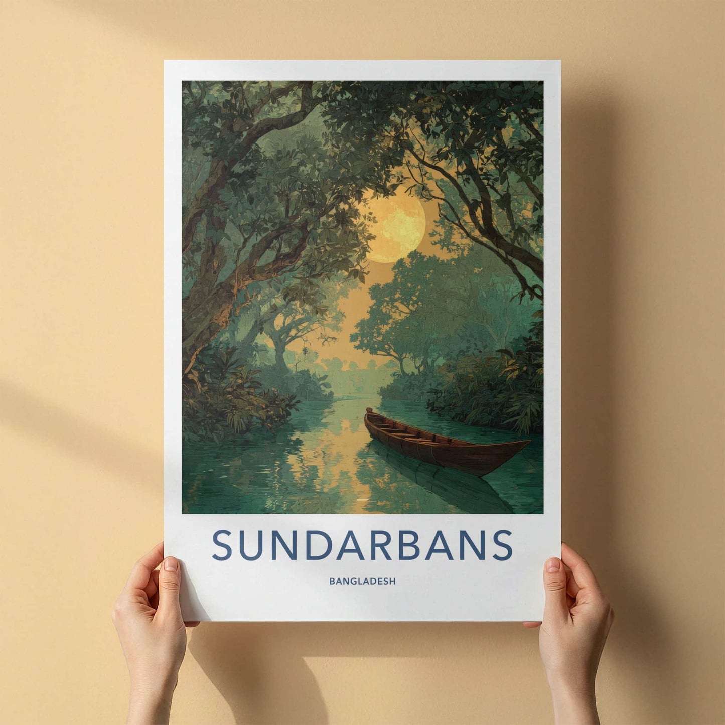Sundarbans Poster - Bangladesh Framed Print - Jungle Boat Full Moon Gallery Art