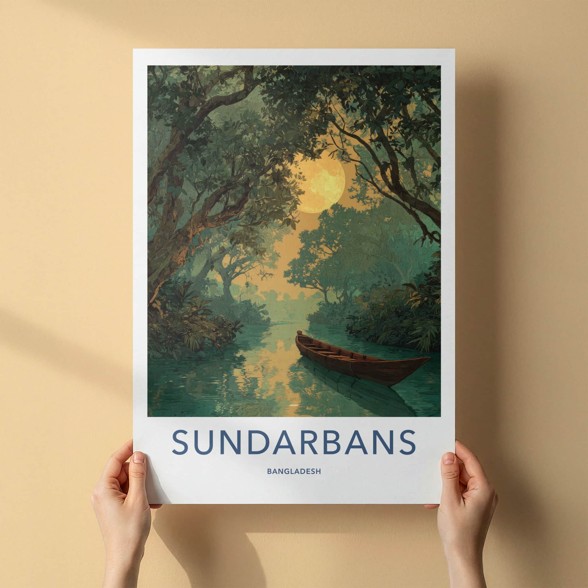 Sundarbans Poster - Bangladesh Framed Print - Jungle Boat Full Moon Gallery Art