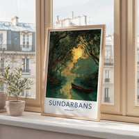 Sundarbans Poster - Bangladesh Framed Print - Jungle Boat Full Moon Gallery Art