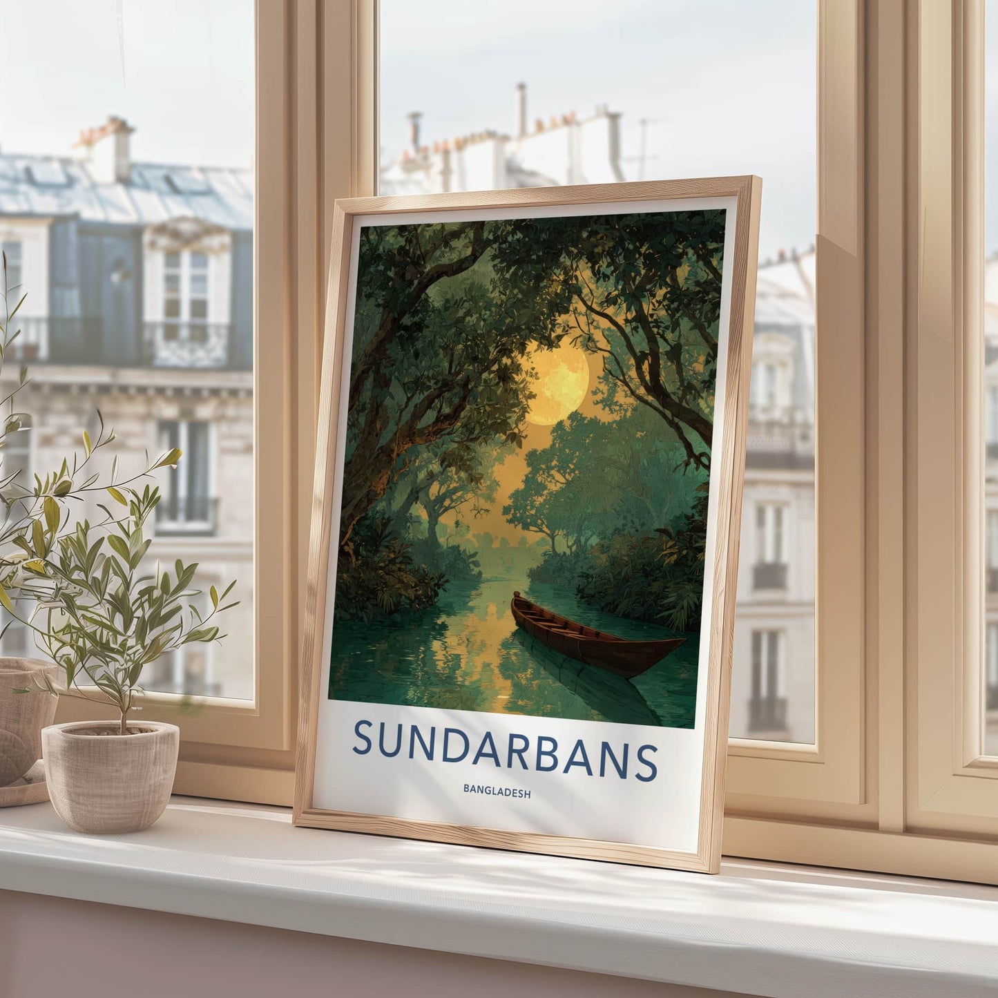 Sundarbans Poster - Bangladesh Framed Print - Jungle Boat Full Moon Gallery Art
