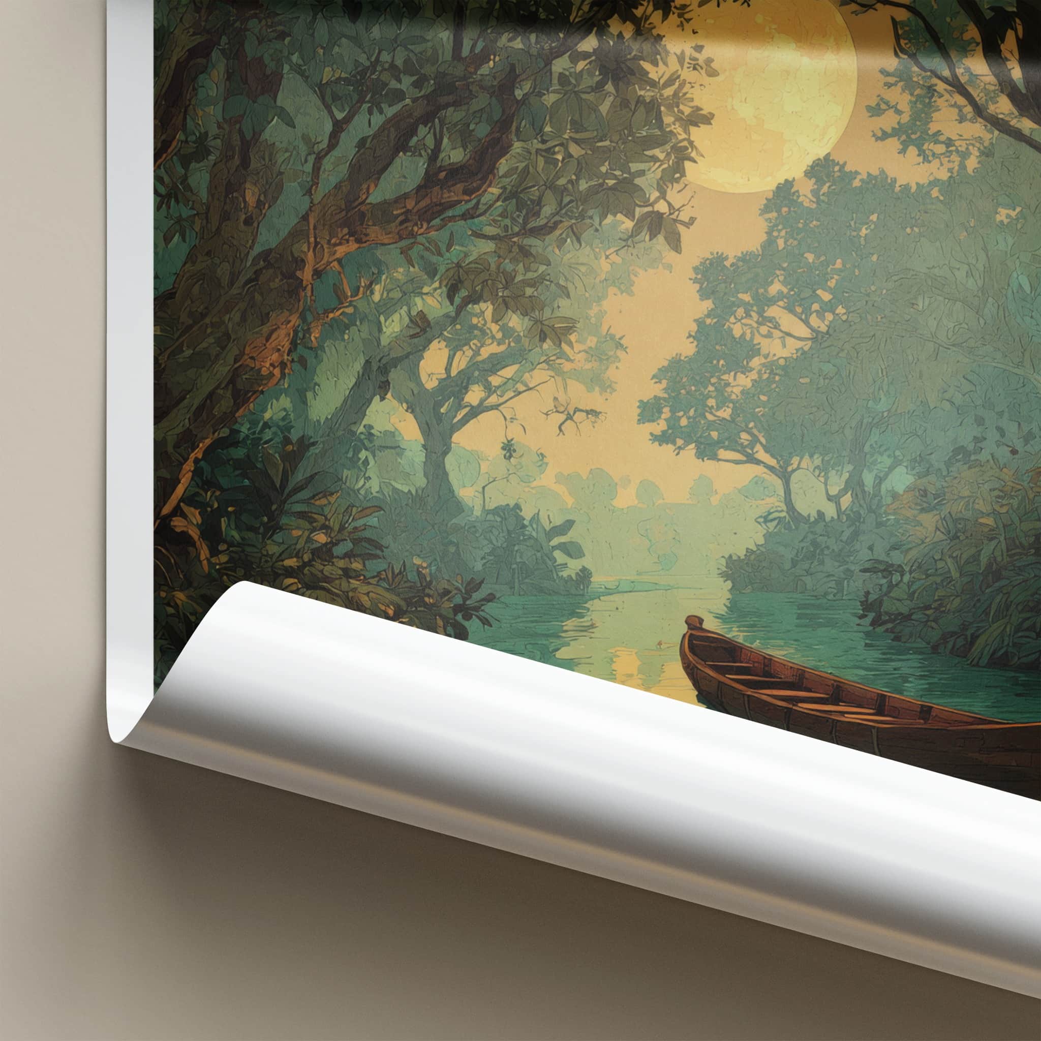 Sundarbans Poster - Bangladesh Framed Print - Jungle Boat Full Moon Gallery Art