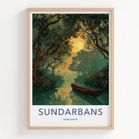 Sundarbans Poster - Bangladesh Framed Print - Jungle Boat Full Moon Gallery Art