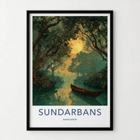 Sundarbans Poster - Bangladesh Framed Print - Jungle Boat Full Moon Gallery Art