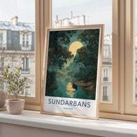 Sundarbans Poster - Bangladesh Travel Art - Moonlit Jungle Boat Home Decor
