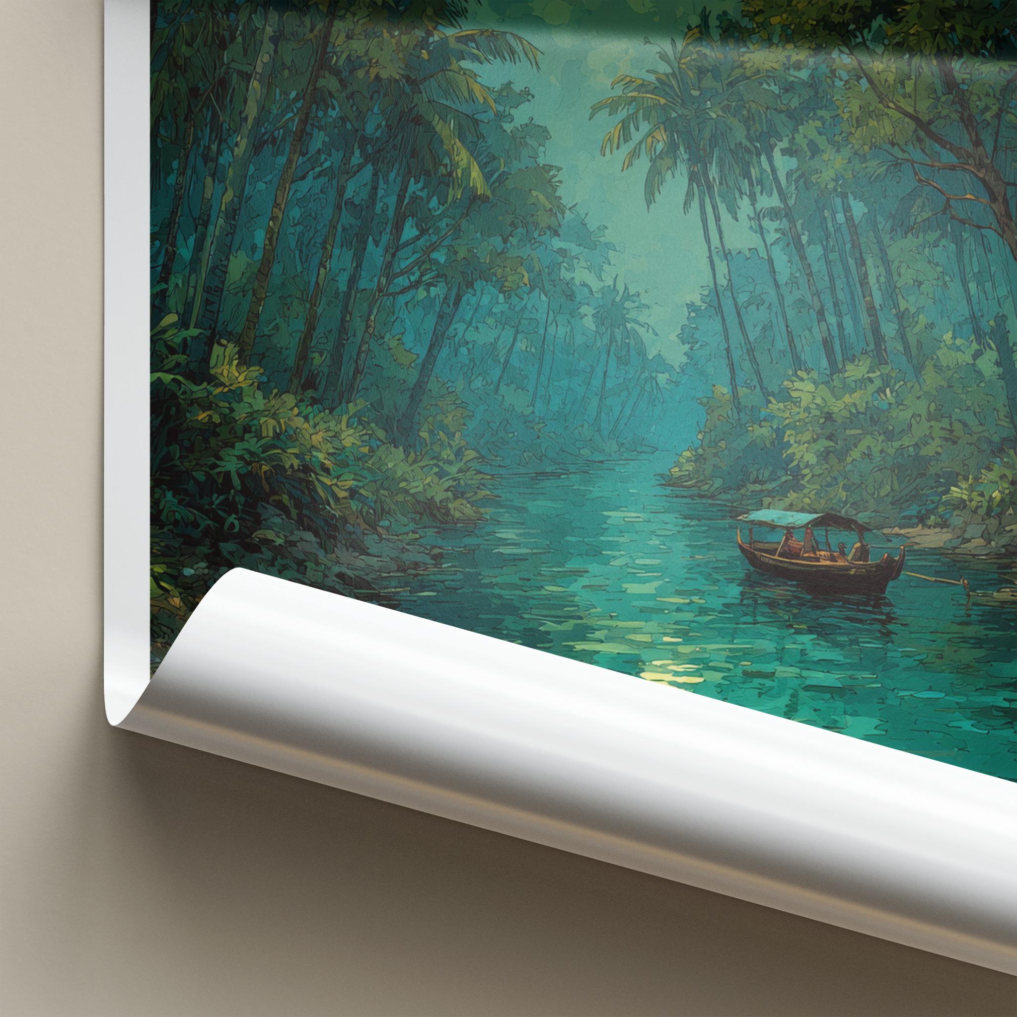 Sundarbans Poster - Bangladesh Travel Art - Moonlit River Boat Home Decor