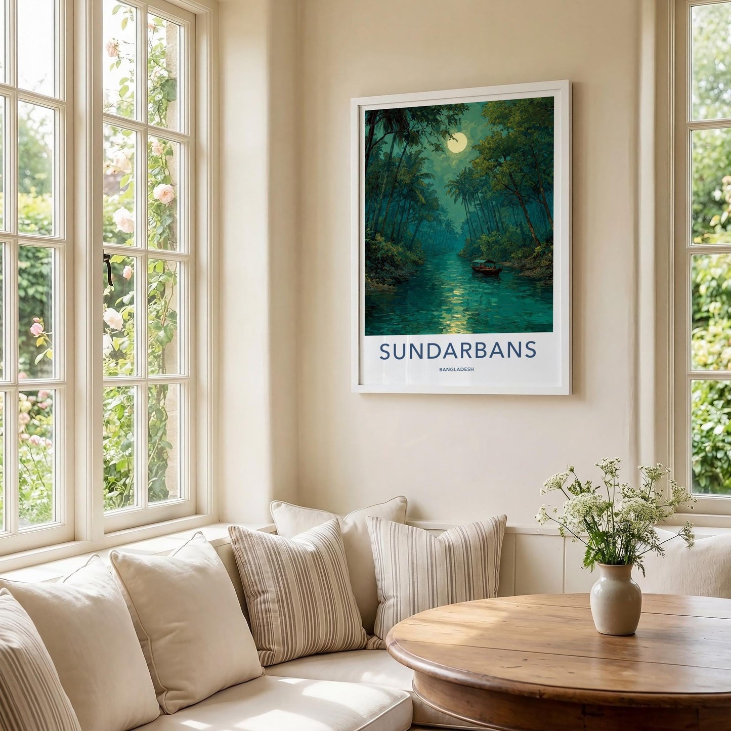 Sundarbans Poster - Bangladesh Travel Art - Moonlit River Boat Home Decor