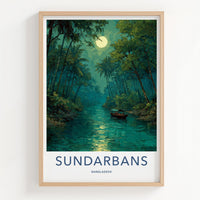 Sundarbans Poster - Bangladesh Travel Art - Moonlit River Boat Home Decor