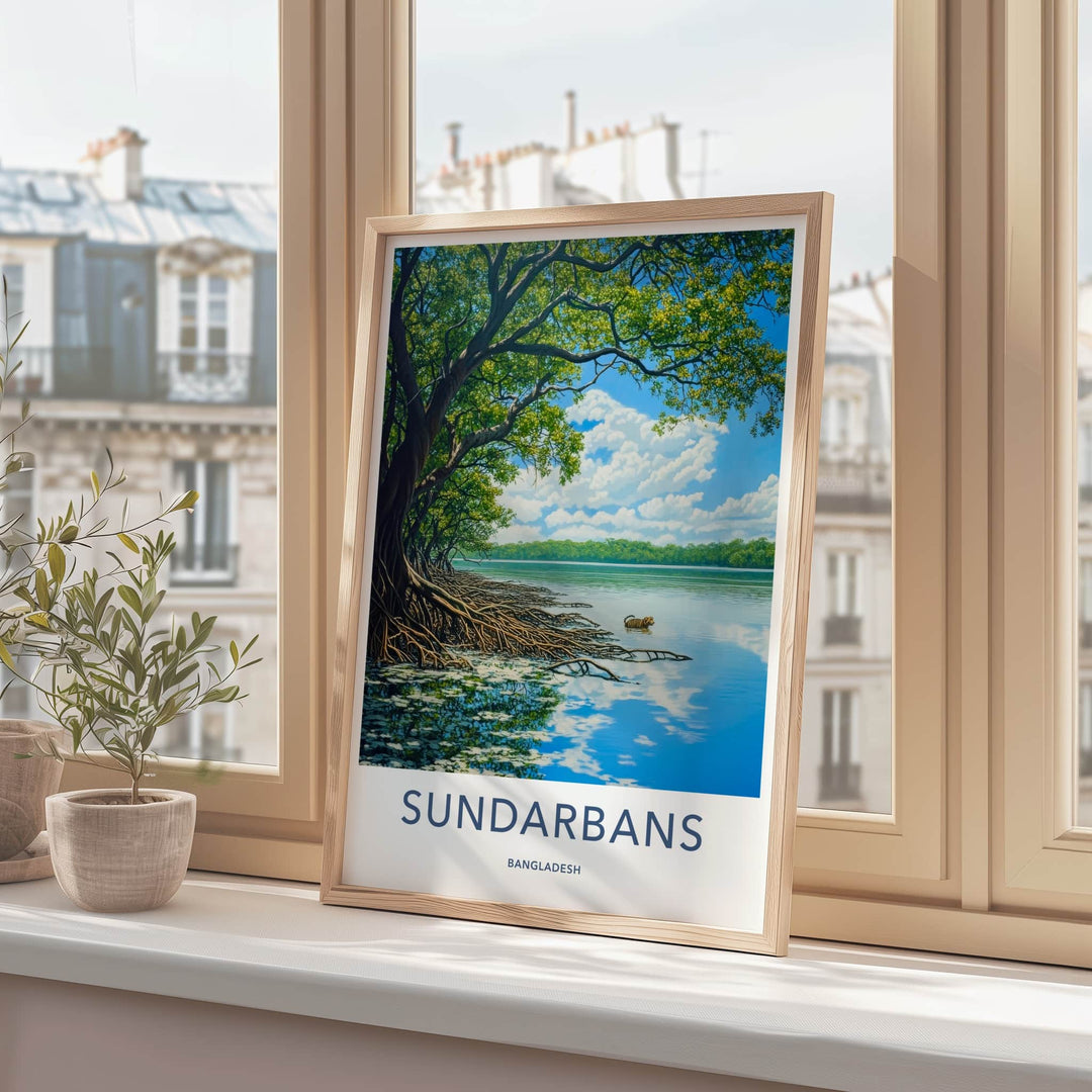 Sundarbans Poster - Bangladesh Travel Art - Swimming Tiger Mangroves Home Decor