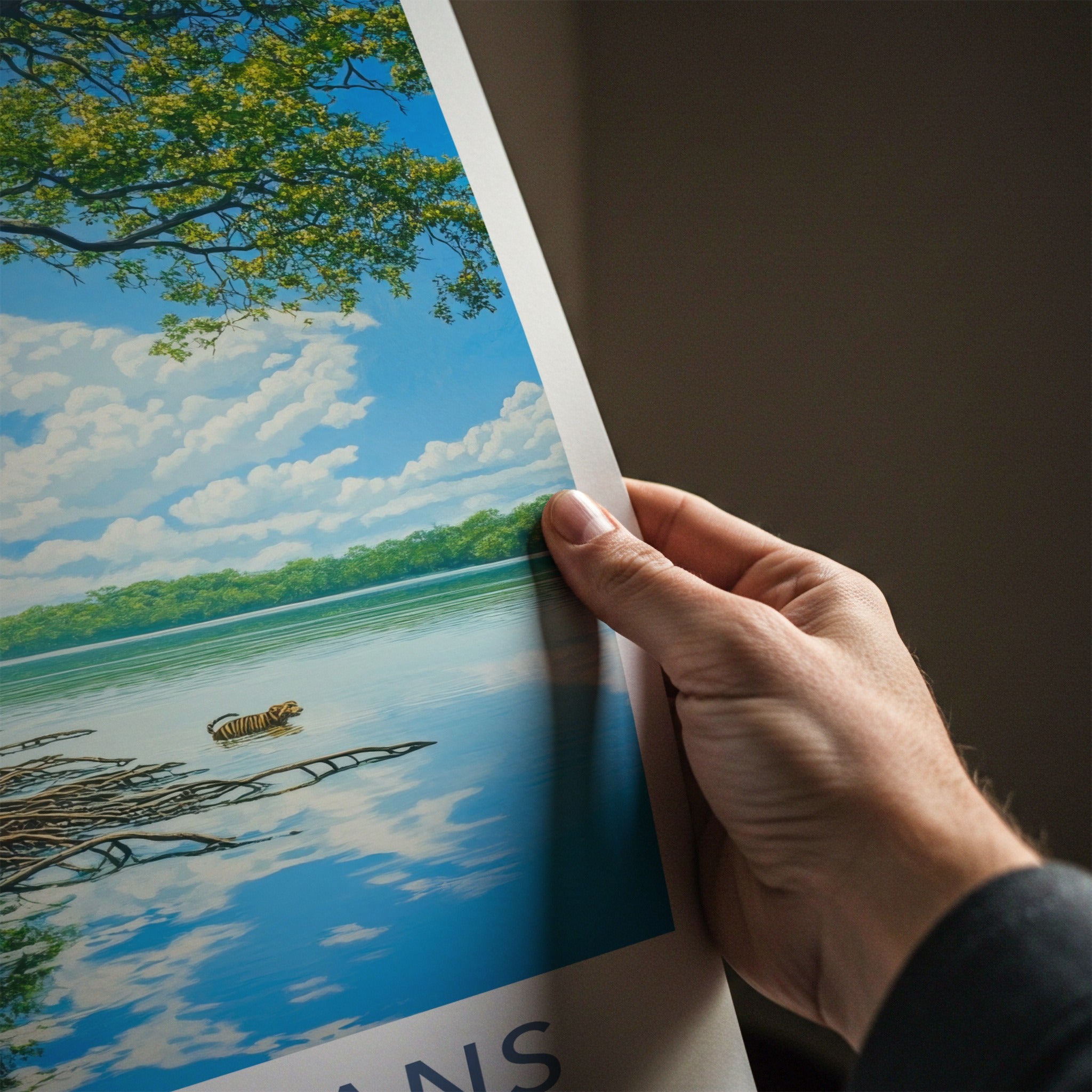 Sundarbans Poster - Bangladesh Travel Art - Swimming Tiger Mangroves Home Decor