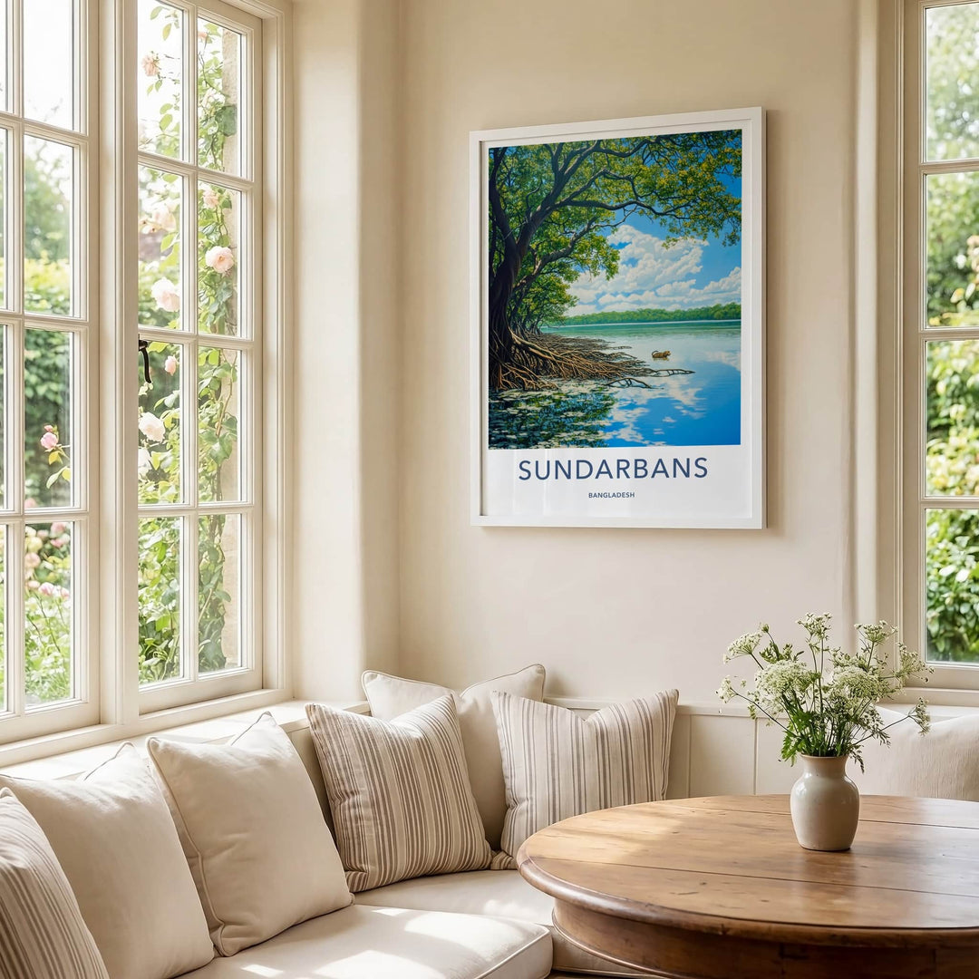 Sundarbans Poster - Bangladesh Travel Art - Swimming Tiger Mangroves Home Decor