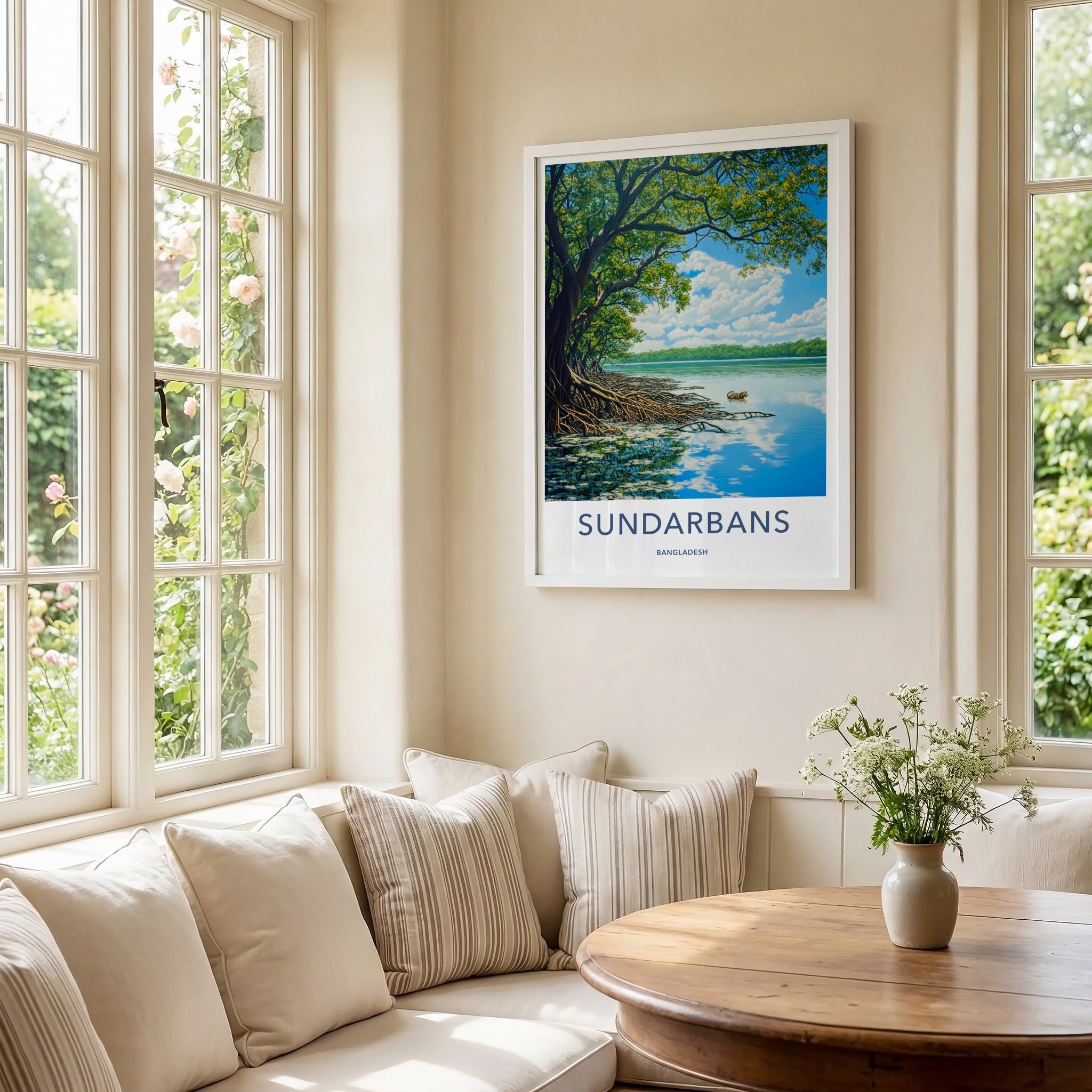 Sundarbans Poster - Bangladesh Travel Art - Swimming Tiger Mangroves Home Decor