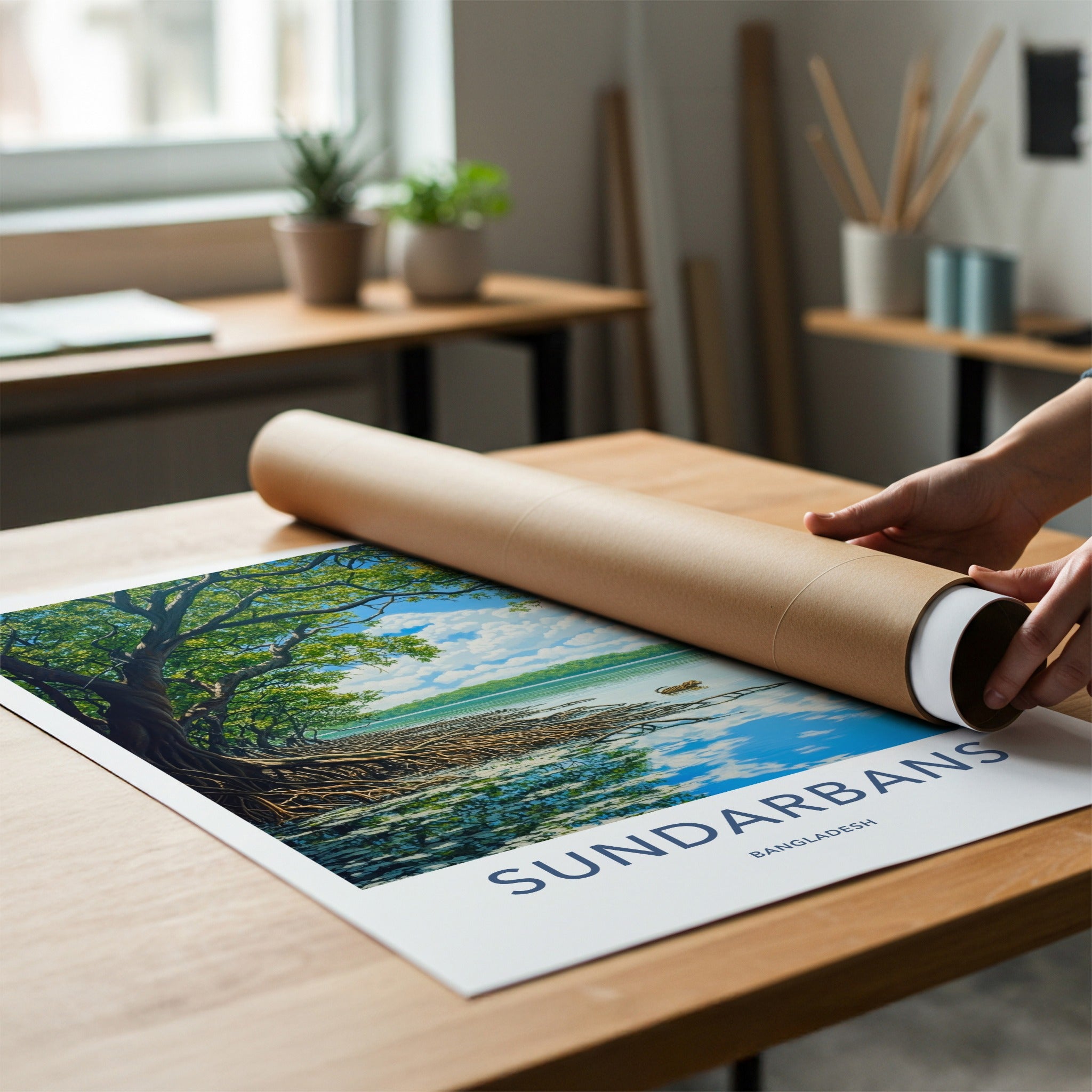 Sundarbans Poster - Bangladesh Travel Art - Swimming Tiger Mangroves Home Decor