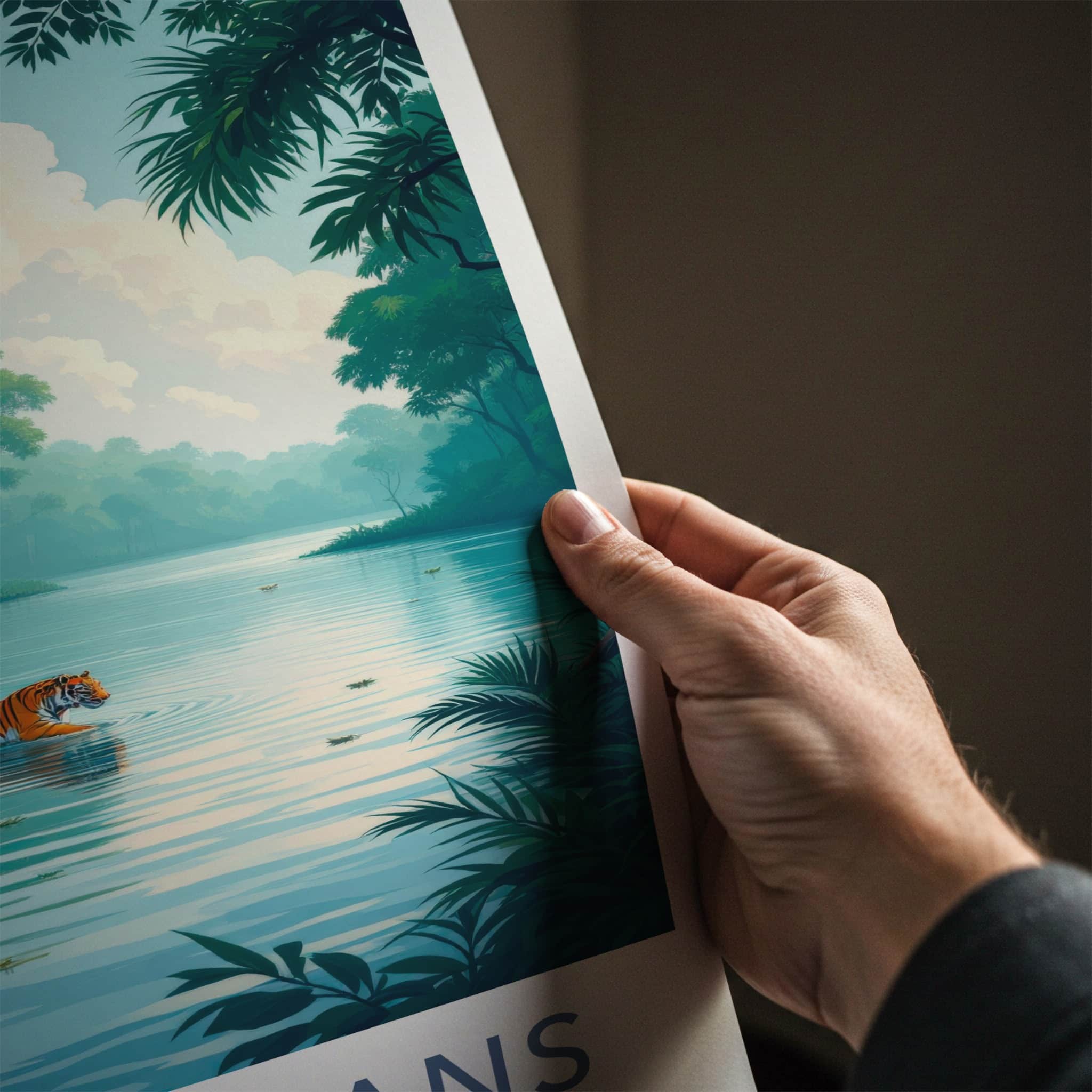 Sundarbans Poster - India Travel Art - West Bengal Tiger Wades Water Home Decor