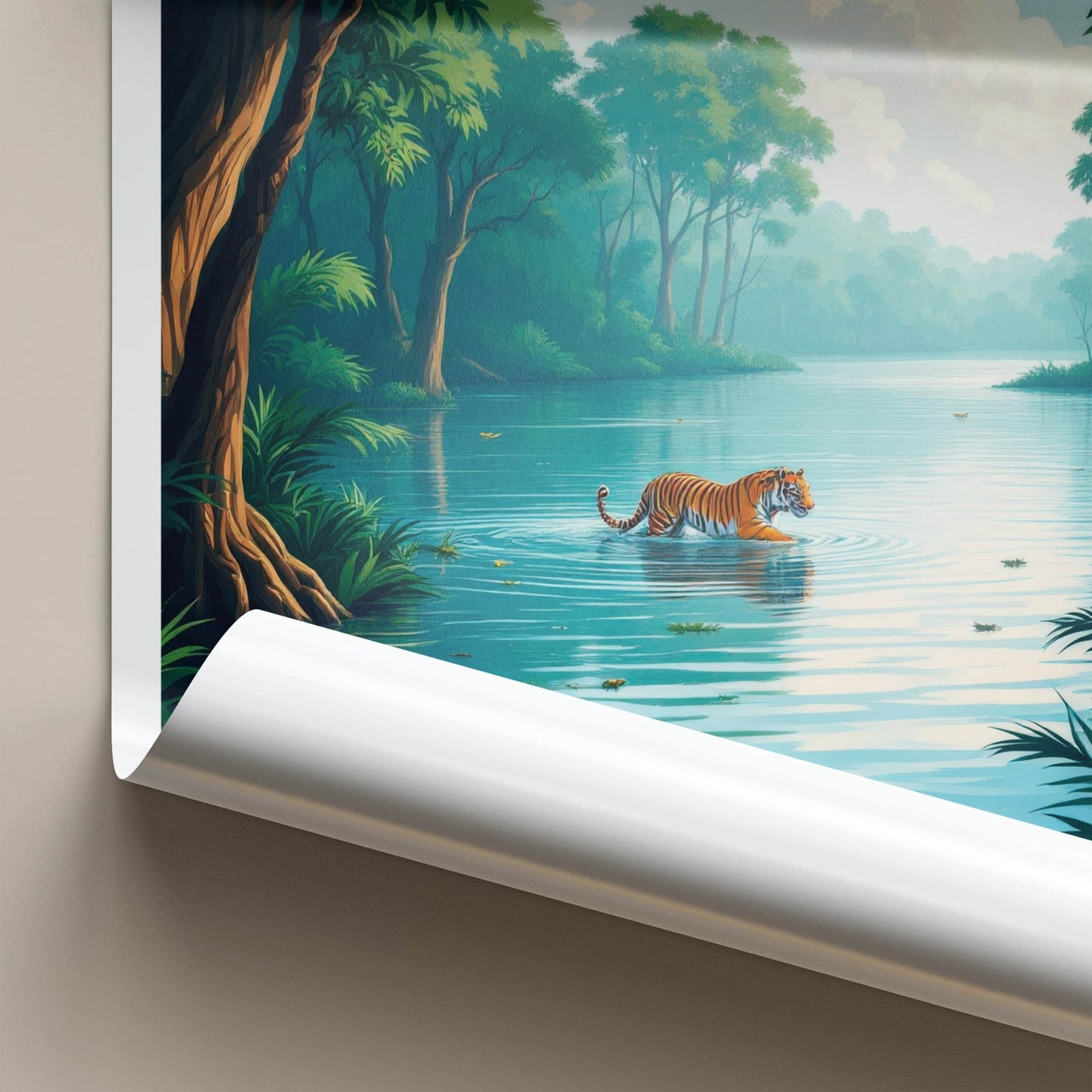 Sundarbans Poster - India Travel Art - West Bengal Tiger Wades Water Home Decor