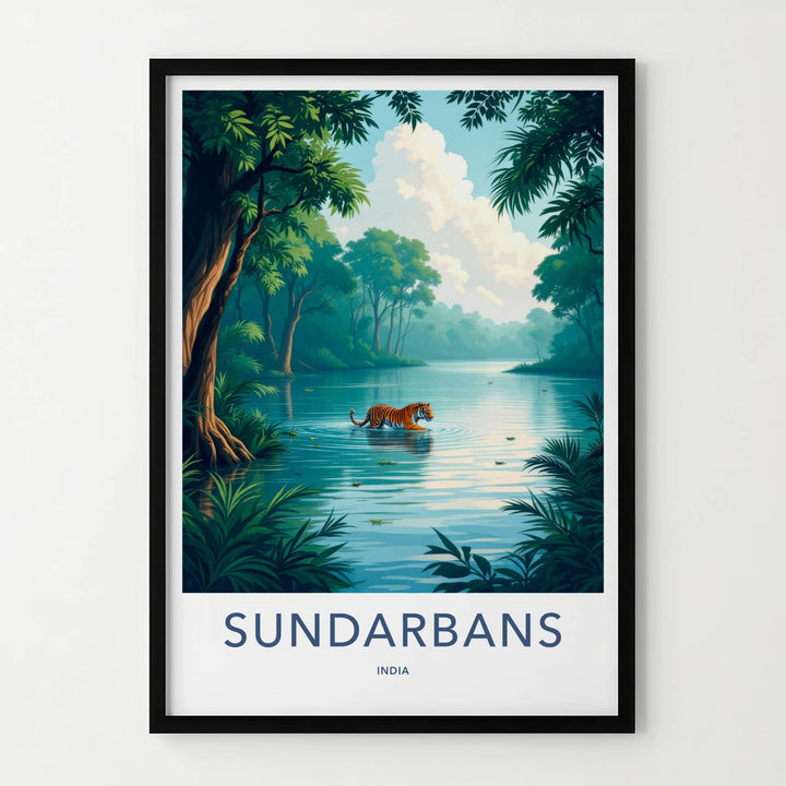 Sundarbans Poster - India Travel Art - West Bengal Tiger Wades Water Home Decor
