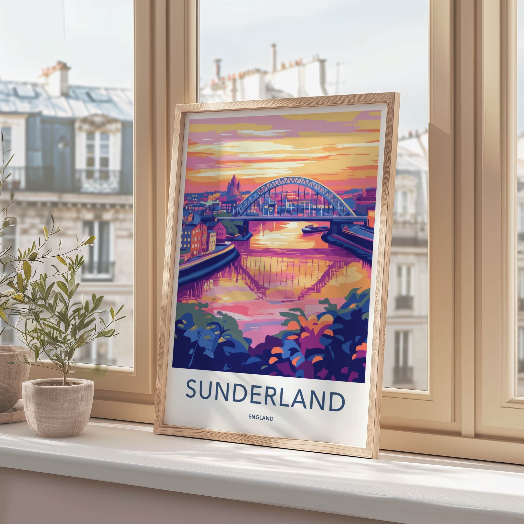 Sunderland Poster - England Travel Art - River Bridge Sunset Wall Decor