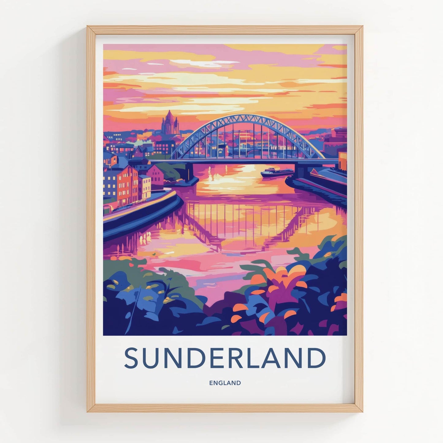 Sunderland Poster - England Travel Art - River Bridge Sunset Wall Decor