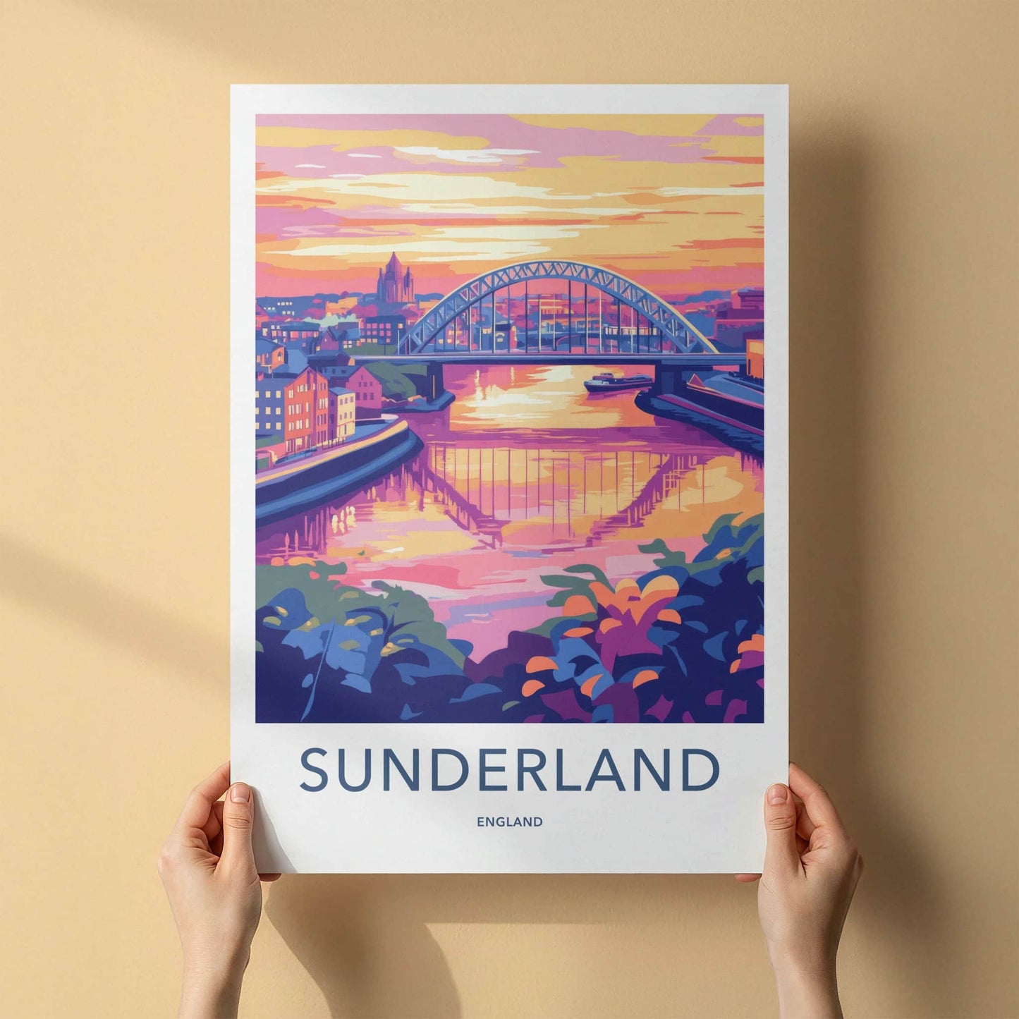 Sunderland Poster - England Travel Art - River Bridge Sunset Wall Decor
