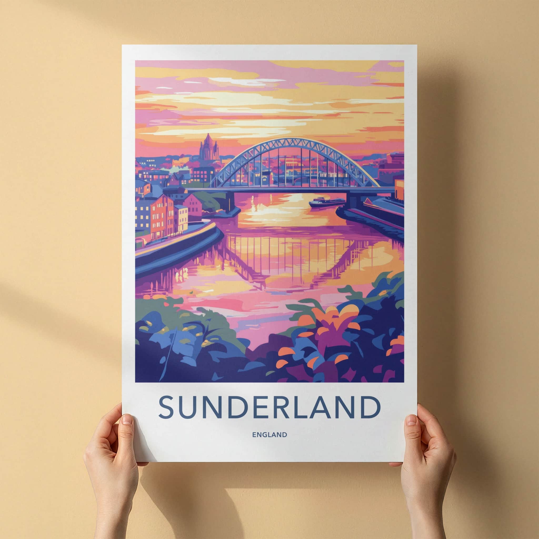Sunderland Poster - England Travel Art - River Bridge Sunset Wall Decor