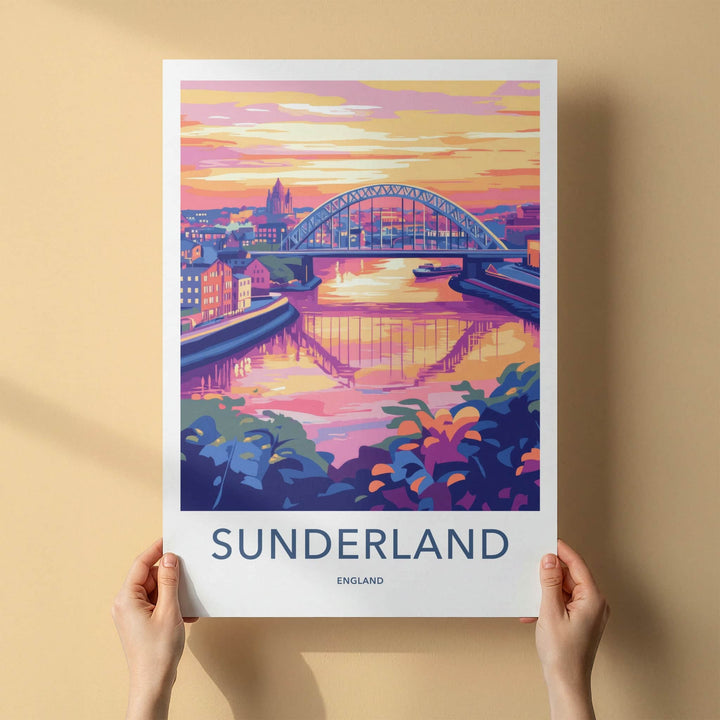 Sunderland Poster - England Travel Art - River Bridge Sunset Wall Decor