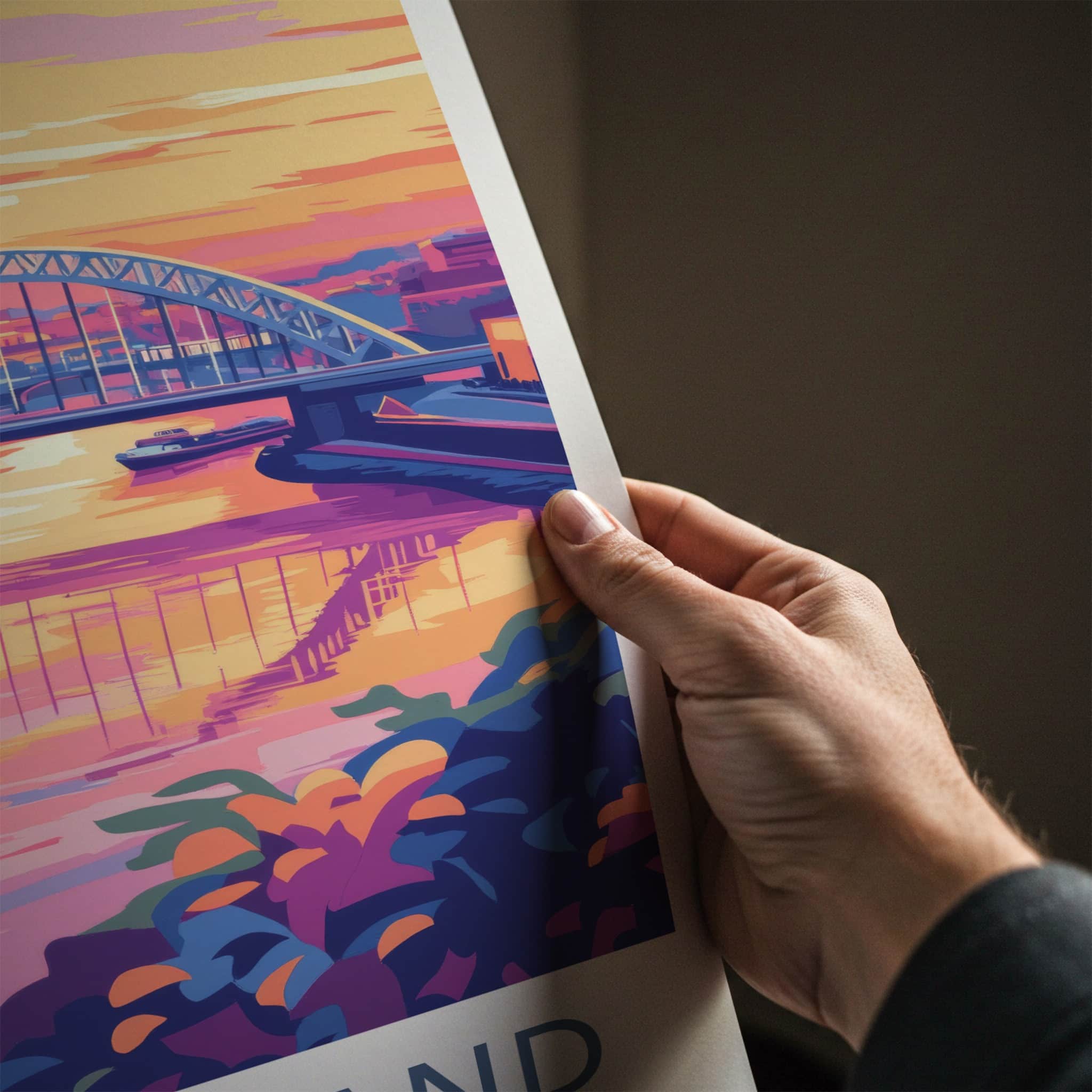 Sunderland Poster - England Travel Art - River Bridge Sunset Wall Decor
