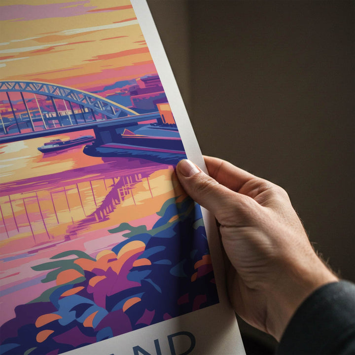 Sunderland Poster - England Travel Art - River Bridge Sunset Wall Decor