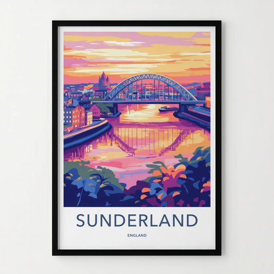 Sunderland Poster - England Travel Art - River Bridge Sunset Wall Decor